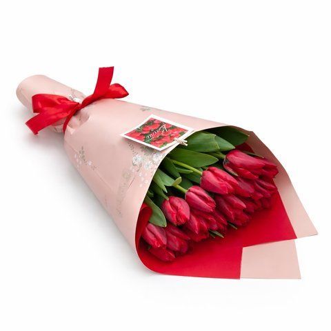 19 red tulips with decoration